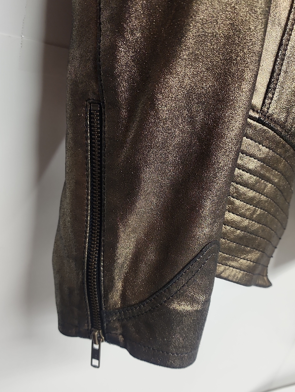 REBA Western Metallic Bronze/Gold Goat Leather Moto Black Lining Jacket Size L - Picture 2 of 9